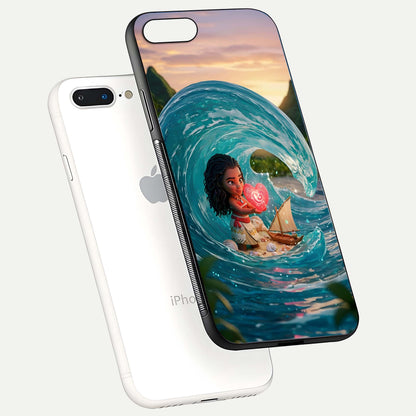 Heart of Ocean Glass Case for iPhone 8 Plus floating dual-view mockup showing gloss surface and aquatic design