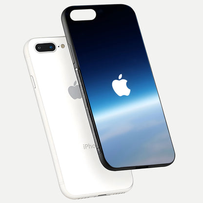Minimal Apple Sky Glass Case for iPhone 8 Plus floating dual-view mockup showing HD gloss and Apple design