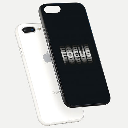 Mono Focus Vision Glass Case for iPhone 8 Plus floating dual-view mockup showing HD gloss and elegant simplicity