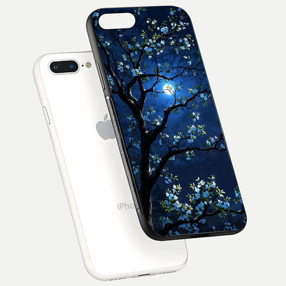 Mystic Floral Night Glass Case for iPhone 8 Plus floating dual-view mockup displaying shine and rich color depth