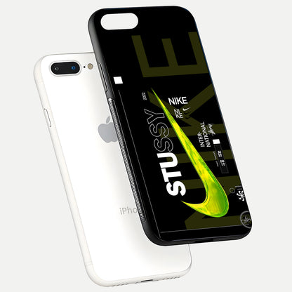 Neon Street Edition Glass Case for iPhone 8 Plus floating dual-view mockup showing HD gloss and neon glow