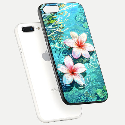 Pink Flowers in Water Glass Case for iPhone 8 Plus floating dual-view mockup showing gloss and floral clarity
