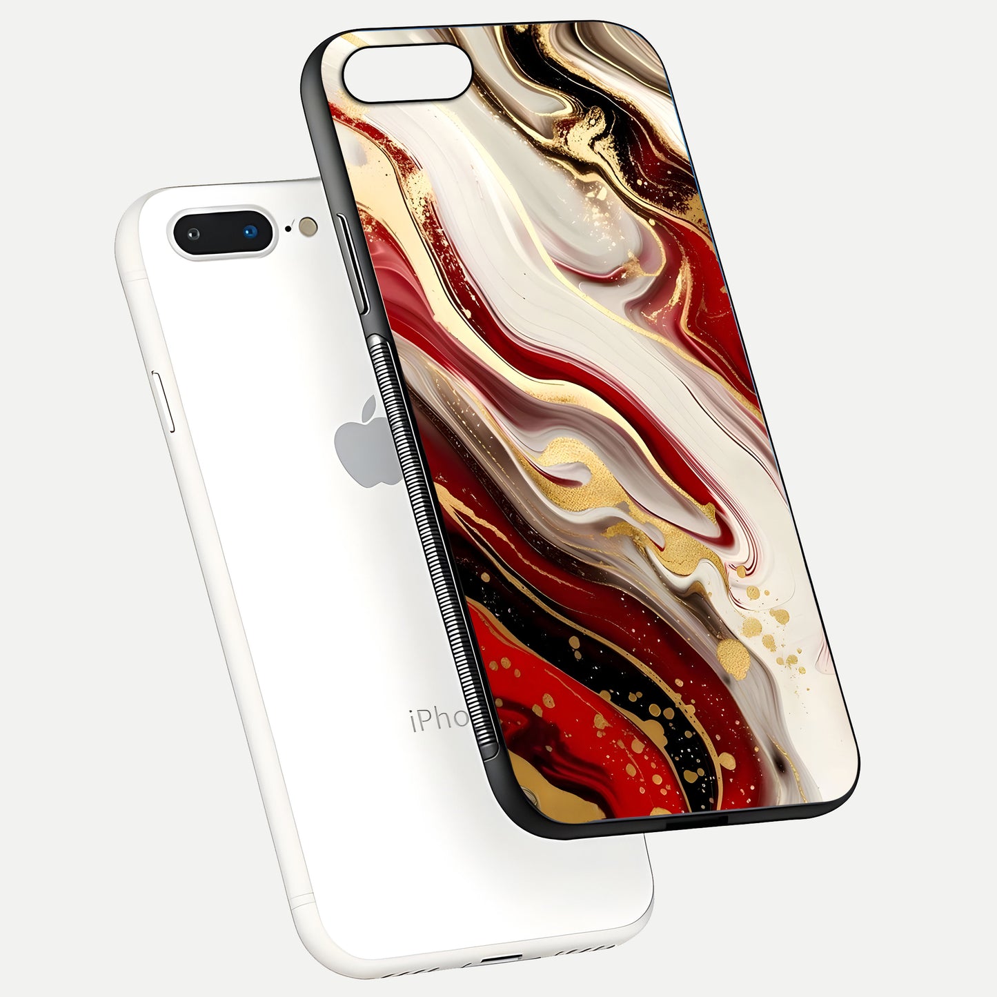 Red & White Marble Glass Case For iPhone 8 Plus