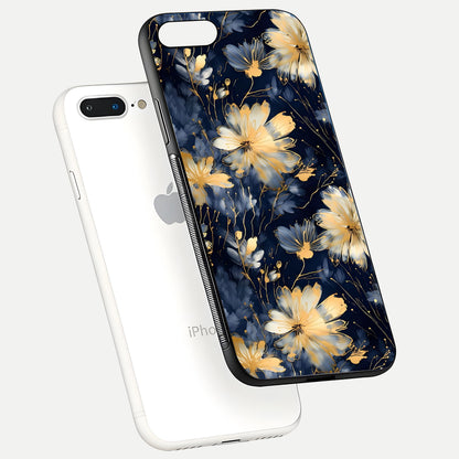 Royal Petal Dream Glass Case for iPhone 8 Plus floating dual-view mockup displaying gloss reflection and tone contrast
