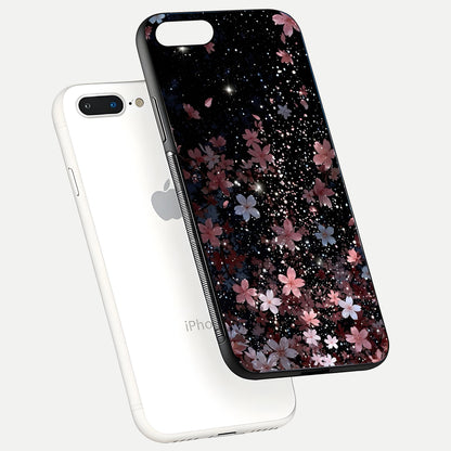 Starlit Flower Dreams Glass Case for iPhone 8 Plus floating dual-view mockup displaying gloss and print clarity