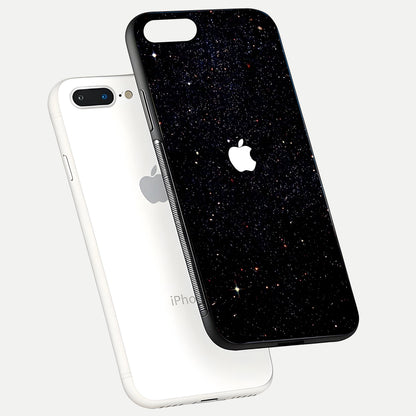 Starry Apple Galaxy Glass Case for iPhone 8 Plus floating dual-view mockup displaying reflection and shine