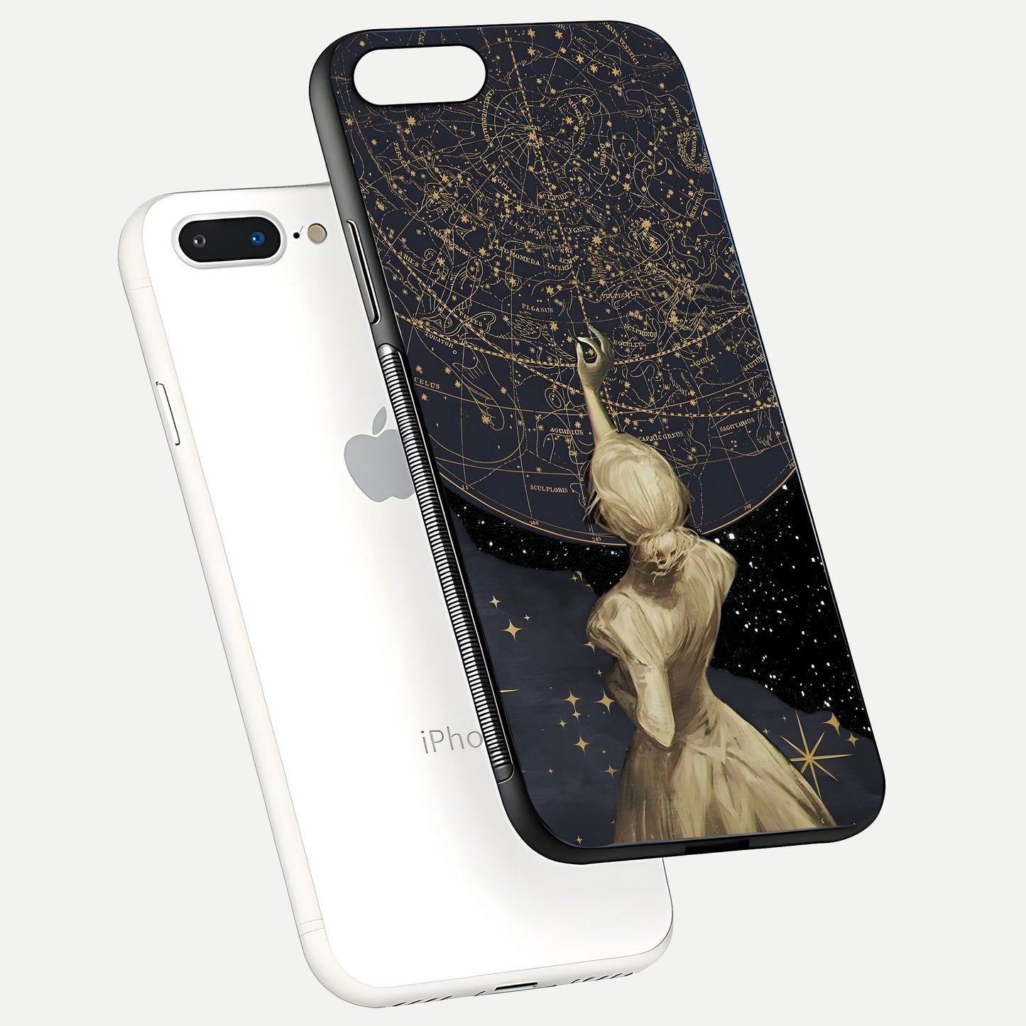 Taylor Swift Girl Glass Case for iPhone 8 Plus floating dual-view mockup displaying gloss and stylish artwork