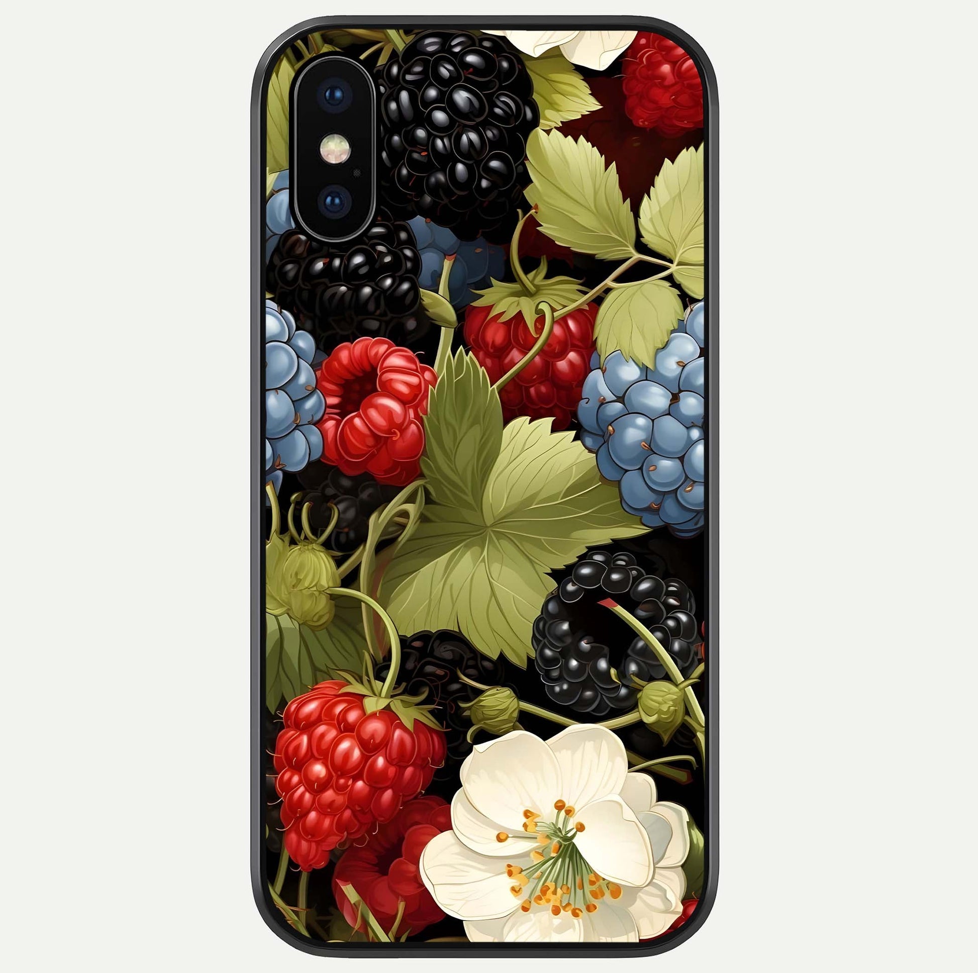 Berry Bloom Charm Glass Case For iPhone X by Custom World