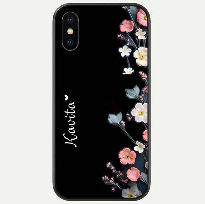 Black Elegance Floral Custom Name Glass Case For iPhone X by Custom World