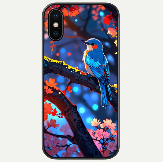 Blooming Spendor Bird Glass Case For iPhone X by Custom World