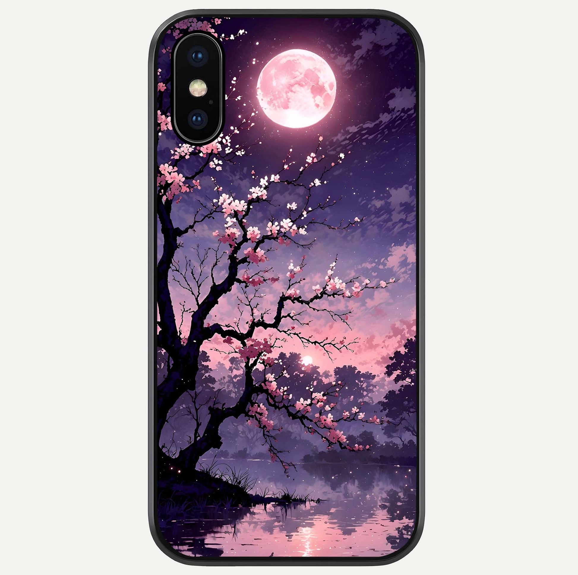 Blossom Pink Moon Glass Case For iPhone X by Custom World