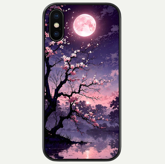 Blossom Pink Moon Glass Case For iPhone X by Custom World