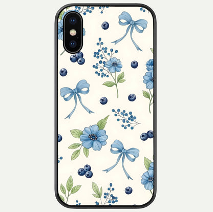Blue Flower & Bow Glass Case For iPhone X by Custom World