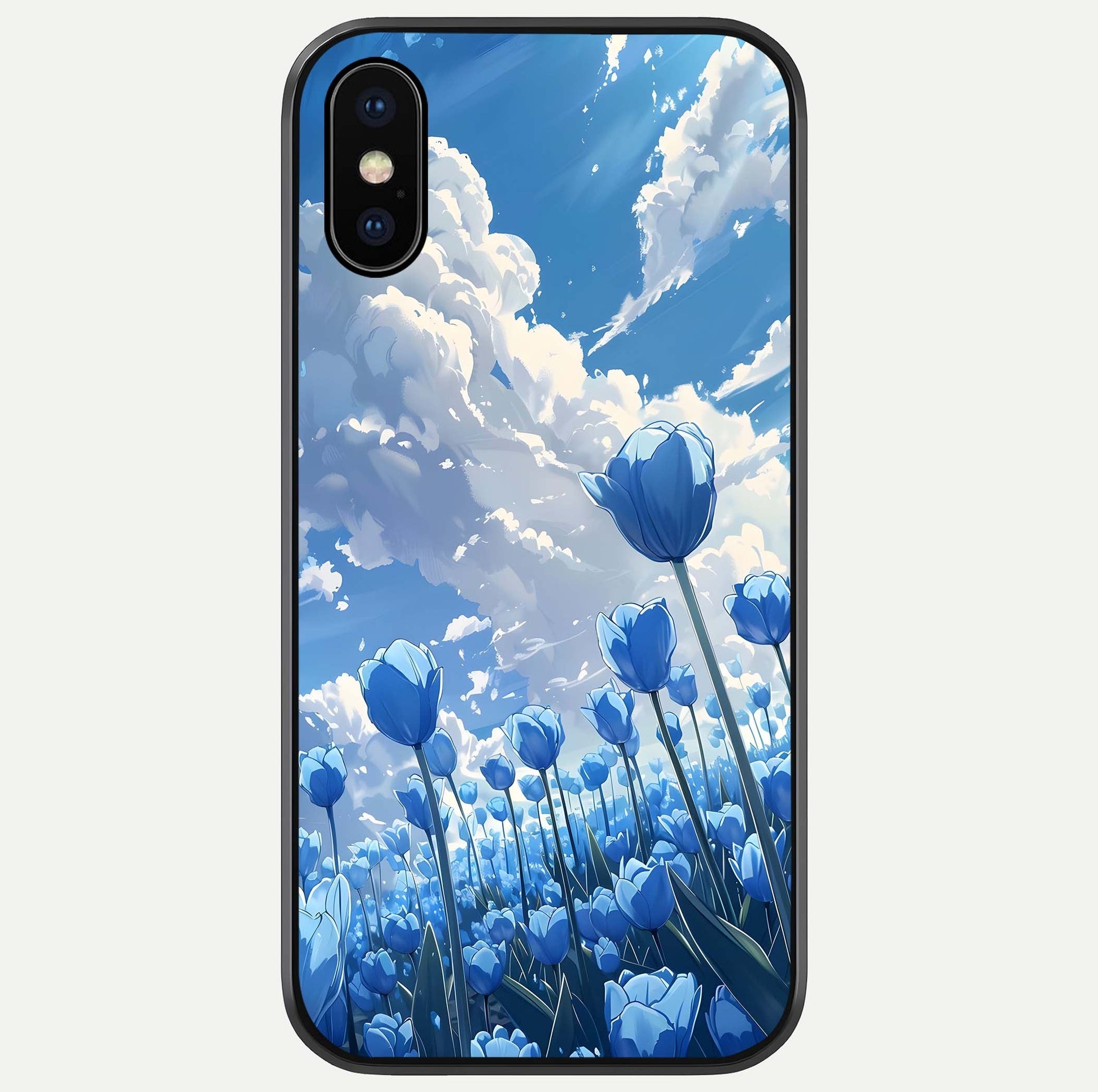 Blue Tulip Clouds Glass Case For iPhone X by Custom World