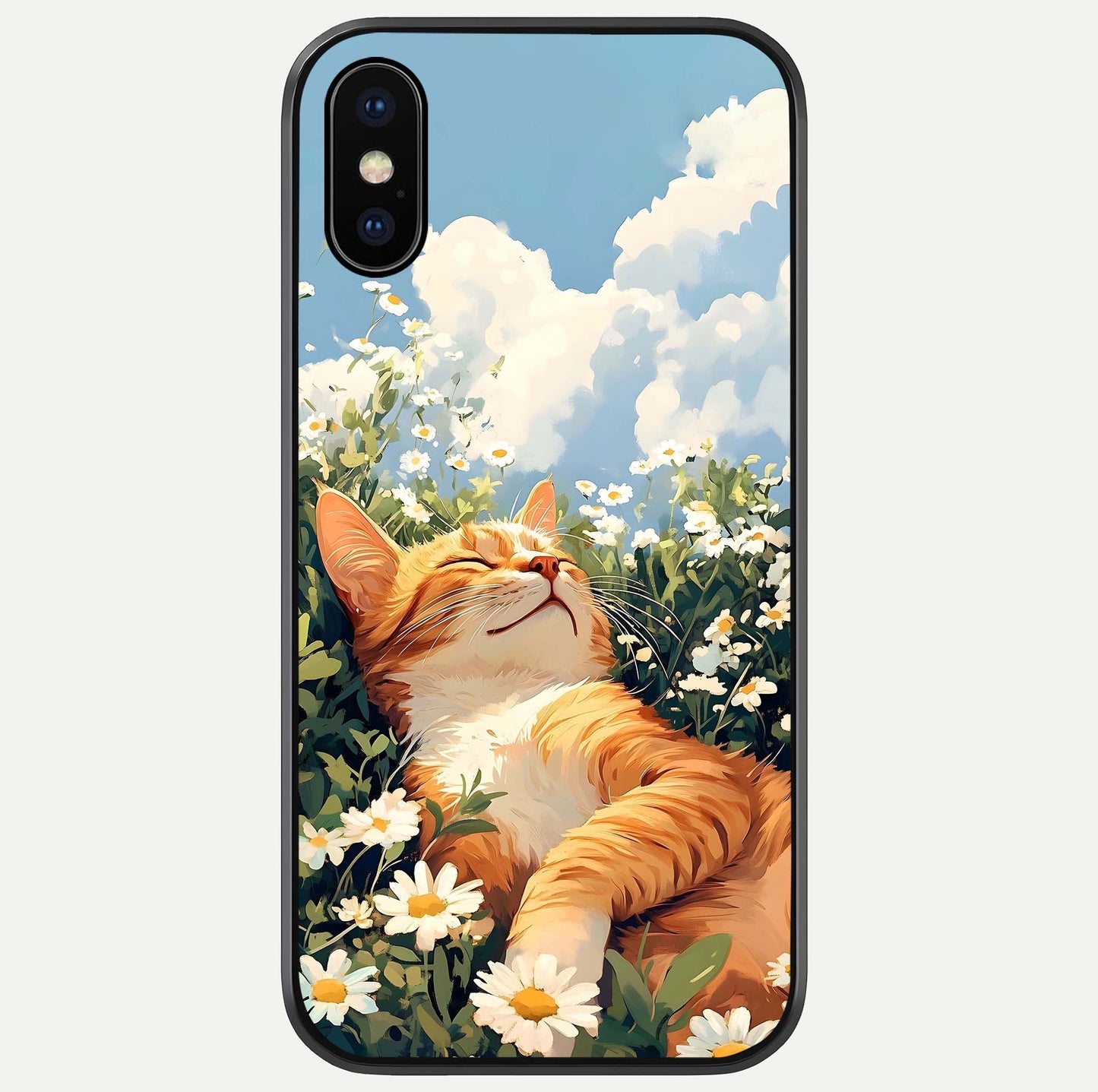 Cat & Flowers View Glass Case For iPhone X by Custom World