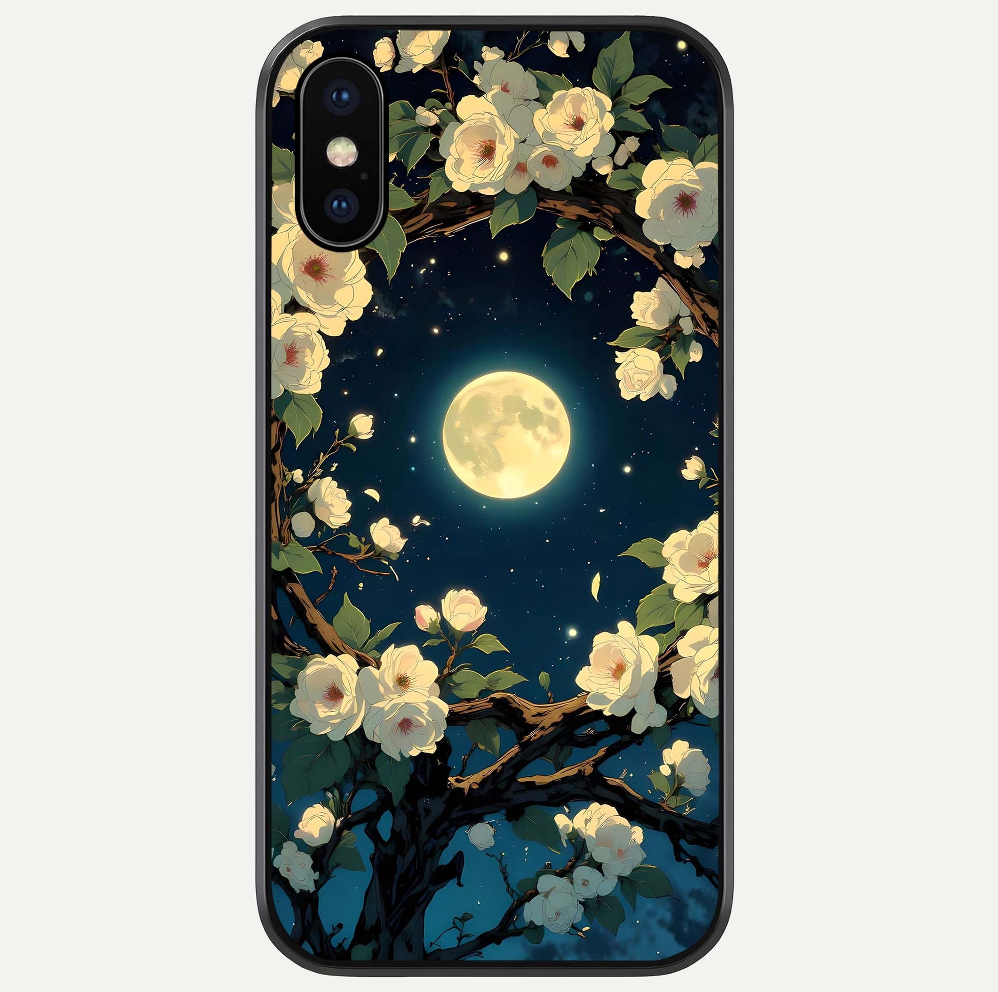 Celestial Moon & Flower Glass Case For iPhone X by Custom World