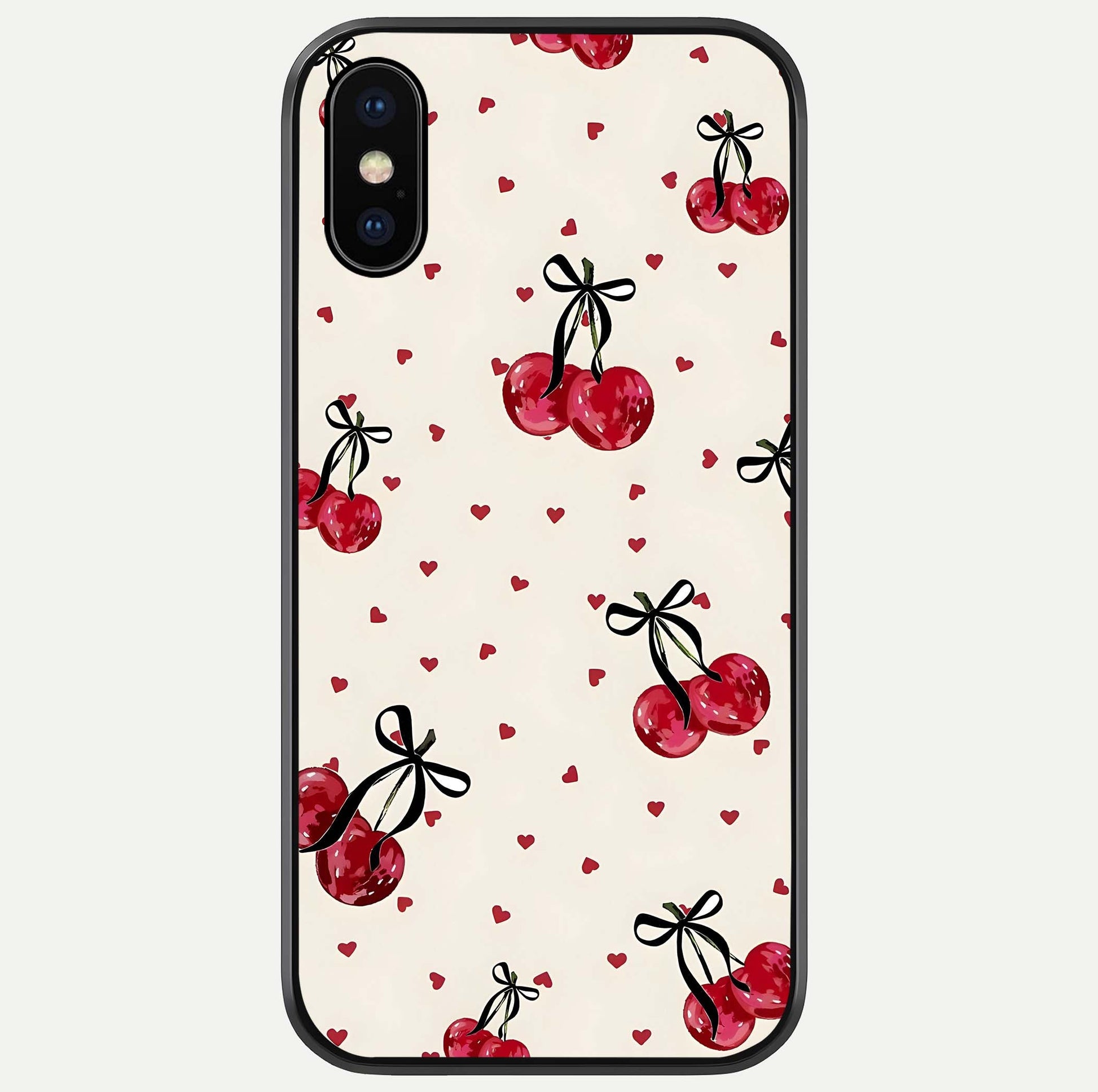 Cherry Heart Bow Glass Case For iPhone X by Custom World