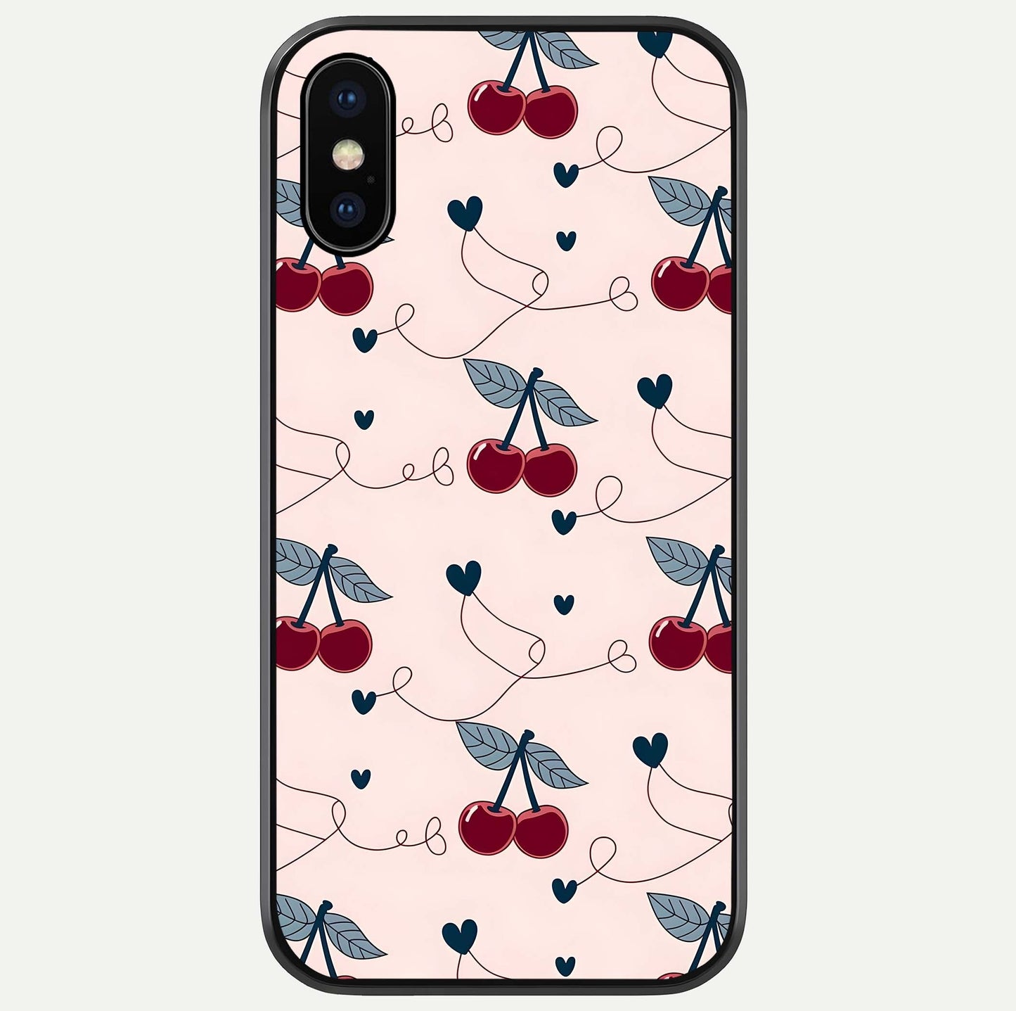 Cherry Heart Line Glass Case For iPhone X by Custom World