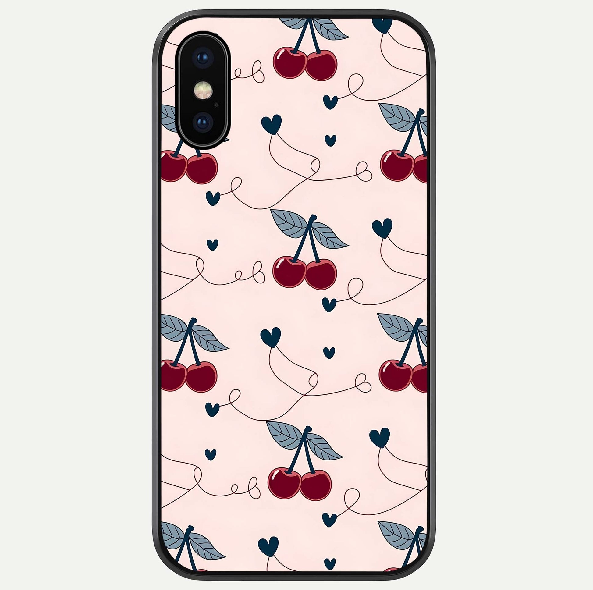 Cherry Heart Line Glass Case For iPhone X by Custom World