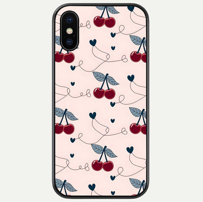 Cherry Heart Line Glass Case For iPhone X by Custom World