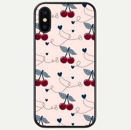 Cherry Heart Line Glass Case For iPhone X by Custom World