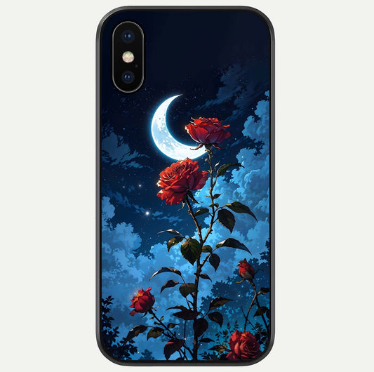 Crimson Rose Moon Glass Case For iPhone X by Custom World