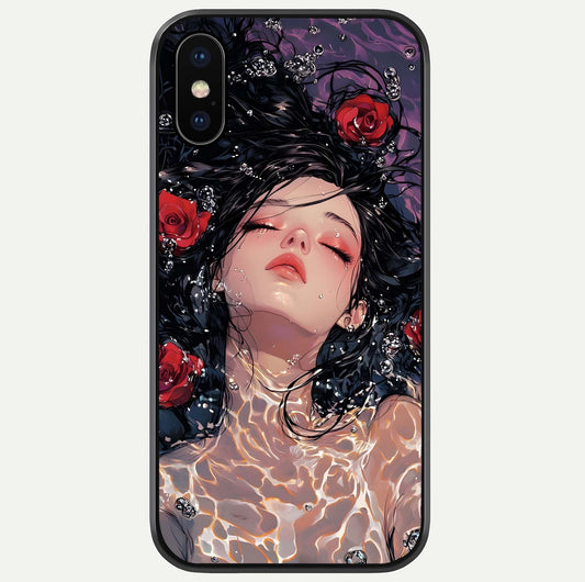 Crimson Rose Serenity Glass Case For iPhone X by Custom World