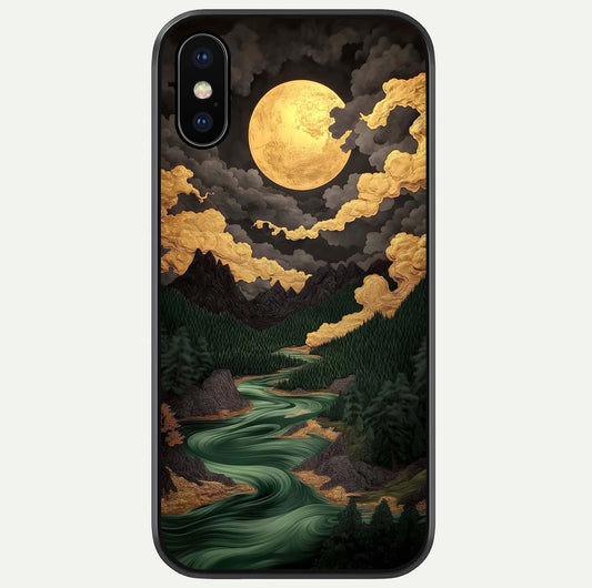 Golden River Moon Glass Case For iPhone X by Custom World