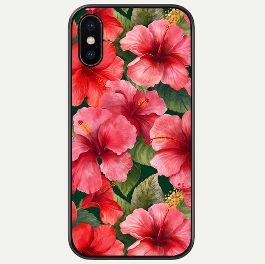 Hibiscus Pattern Glass Case For iPhone X by Custom World