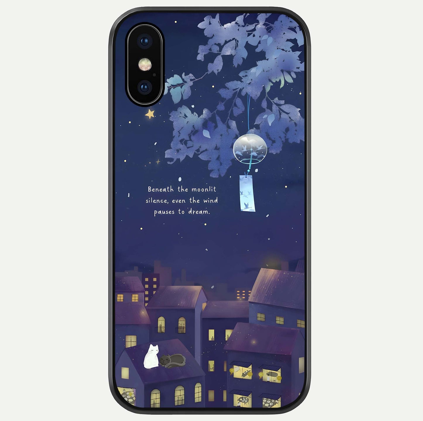 Moonlit Cat Silence Glass Case For iPhone X by Custom World