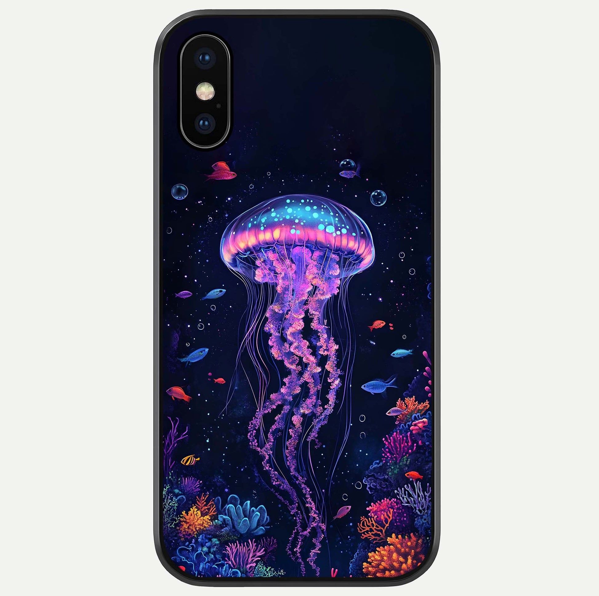 Neon Jellyfish Glass Case For iPhone X by Custom World