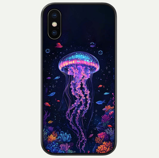Neon Jellyfish Glass Case For iPhone X by Custom World