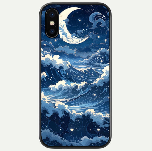 Ocean Moon Waves Glass Case For iPhone X by Custom World