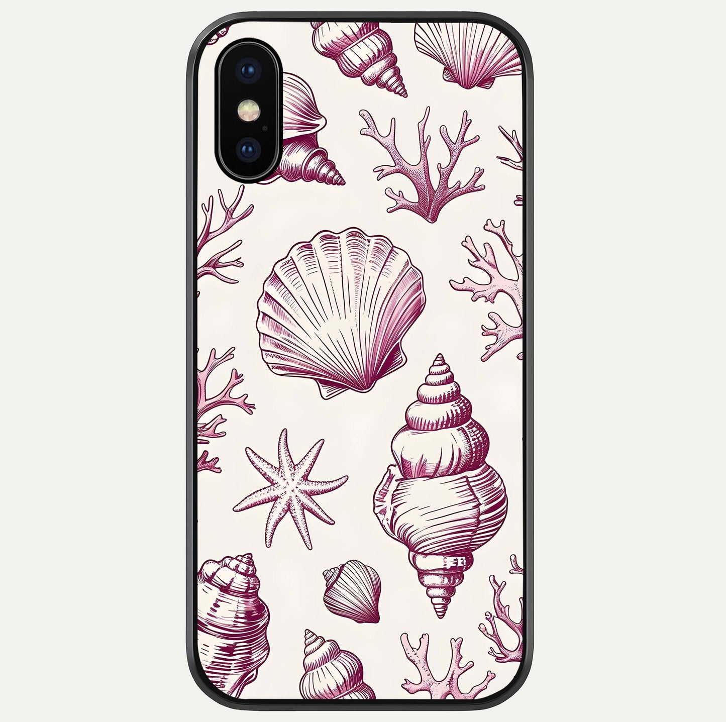 Pink Shells Outline Glass Case For iPhone X by Custom World