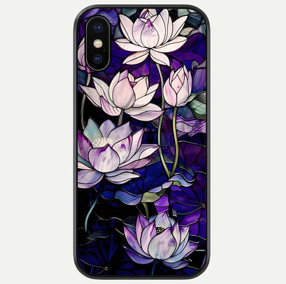 Purple Lotus Pattern Glass Case For iPhone X by Custom World