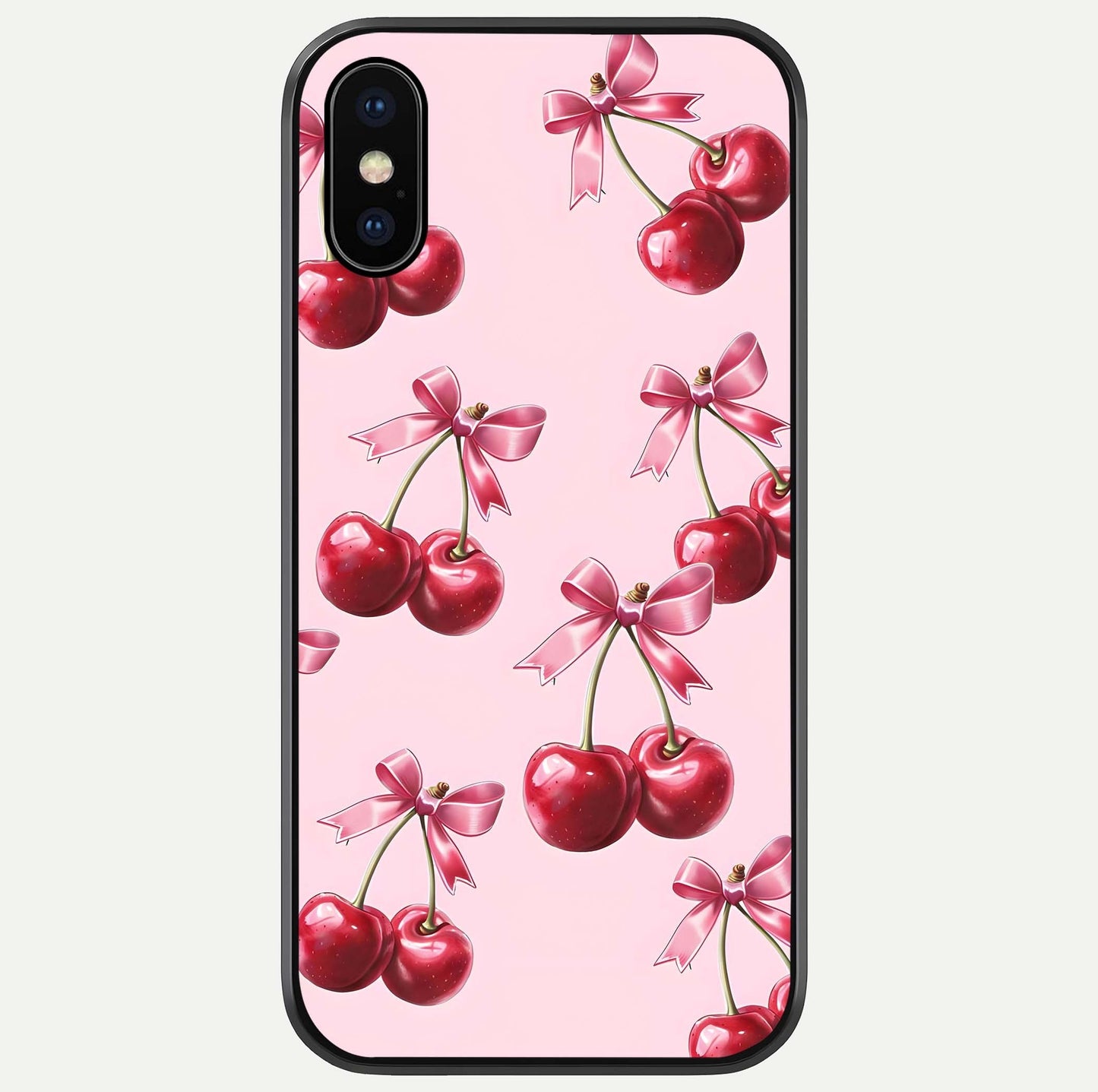 Red Cherries Pattern Glass Case For iPhone X by Custom World
