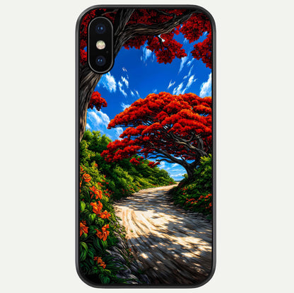Red Trees Pathway Glass Case For iPhone X by Custom World