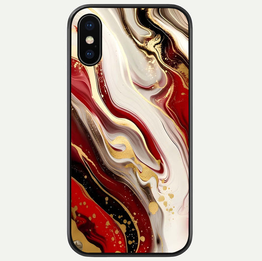 Red & White Marble Glass Case For iPhone X