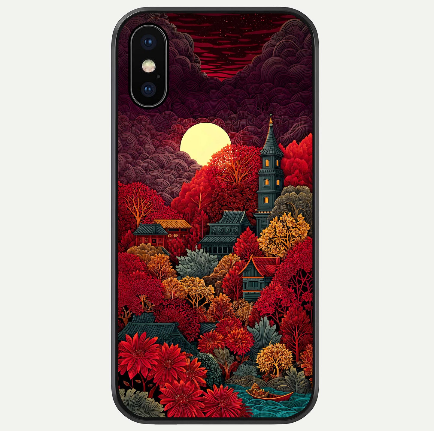 Scarlet Autumn Temple Glass Case For iPhone X by Custom World