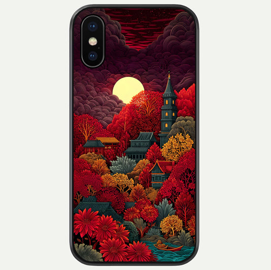 Scarlet Autumn Temple Glass Case For iPhone X by Custom World