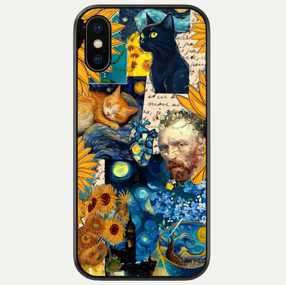 Sunflower Cat Art Glass Case For iPhone X by Custom World