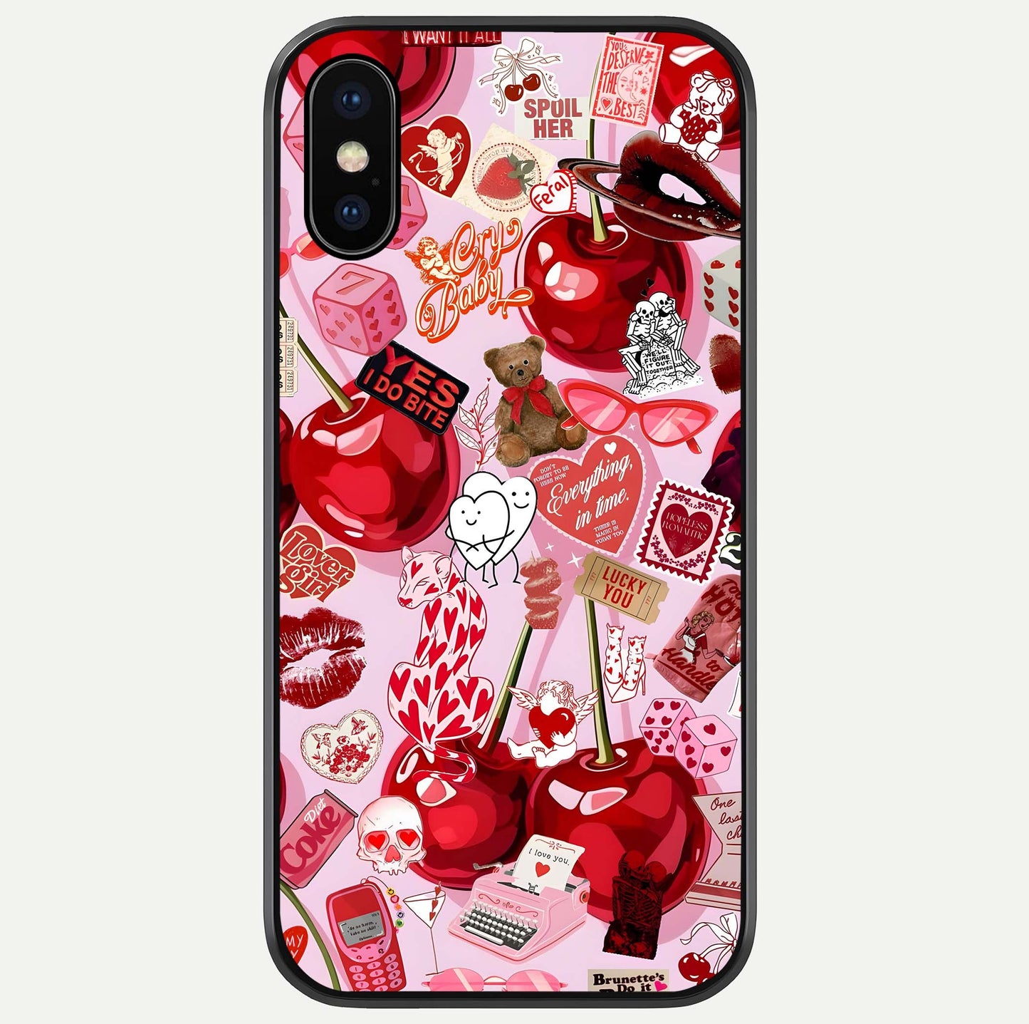 Sweet Cherry Chaos Glass Case For iPhone X by Custom World