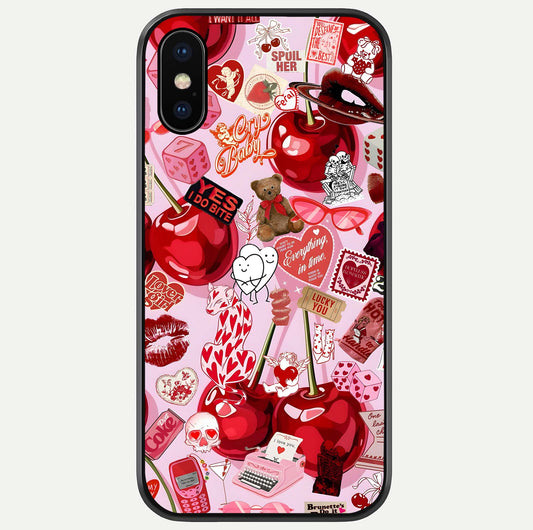 Sweet Cherry Chaos Glass Case For iPhone X by Custom World