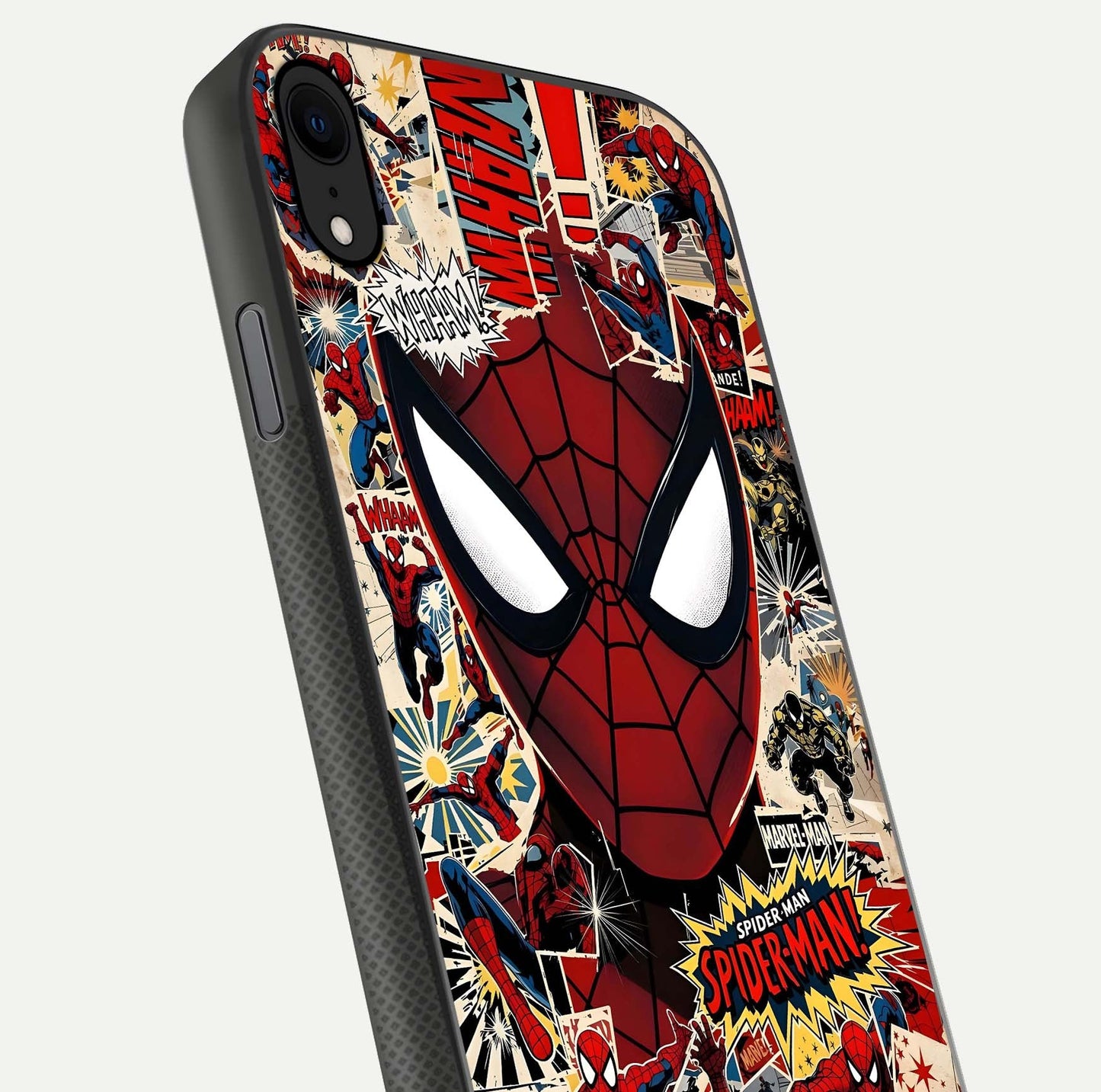 Aesthetic Wonder Spider Glass Case for iPhone 16 Pro angled close-up highlighting spider web detail and vibrant color gloss