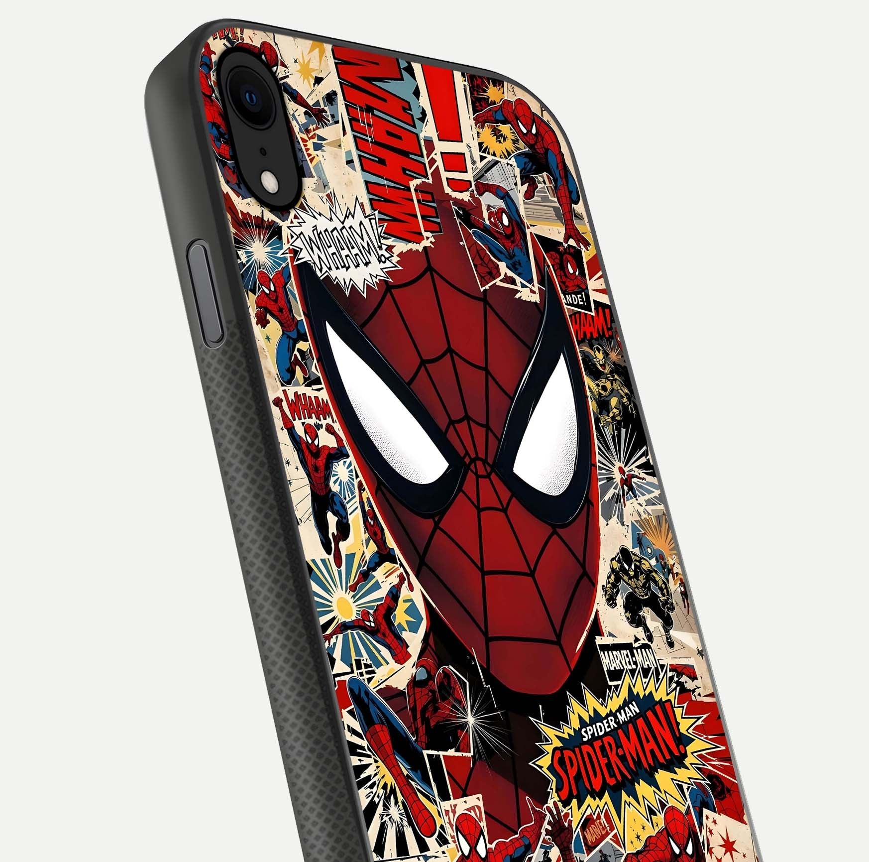 Aesthetic Wonder Spider Glass Case for iPhone 16 Pro angled close-up highlighting spider web detail and vibrant color gloss