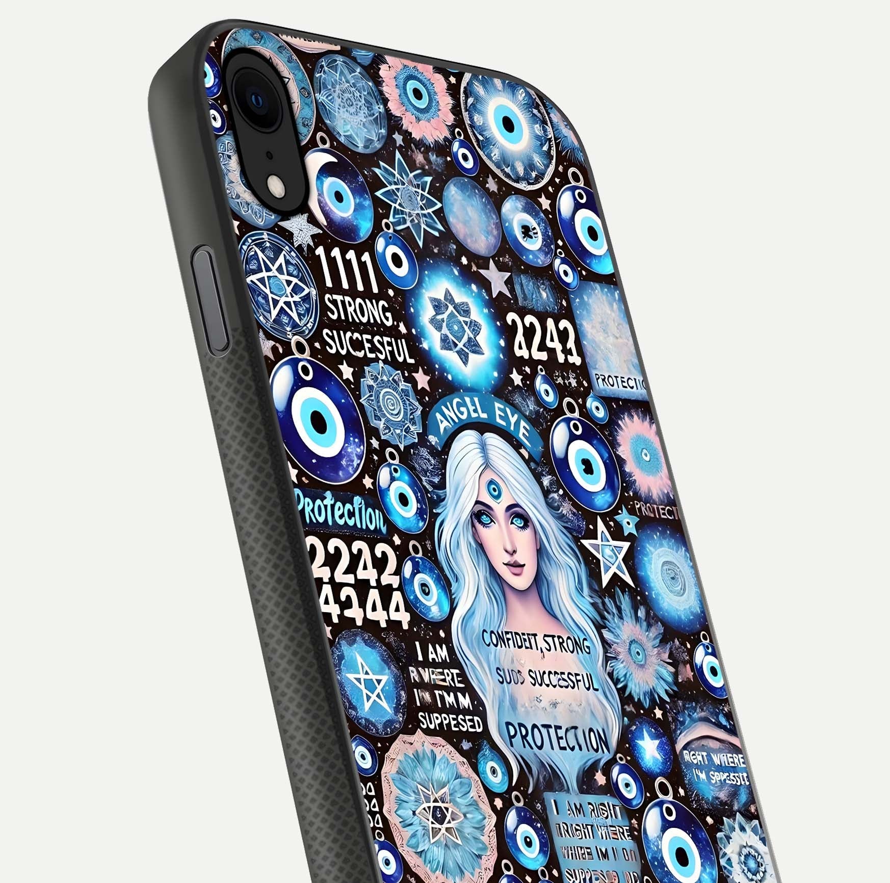 Angel Aura Shield Glass Case for iPhone X close-up view capturing aura glow, metallic tones, and shine texture