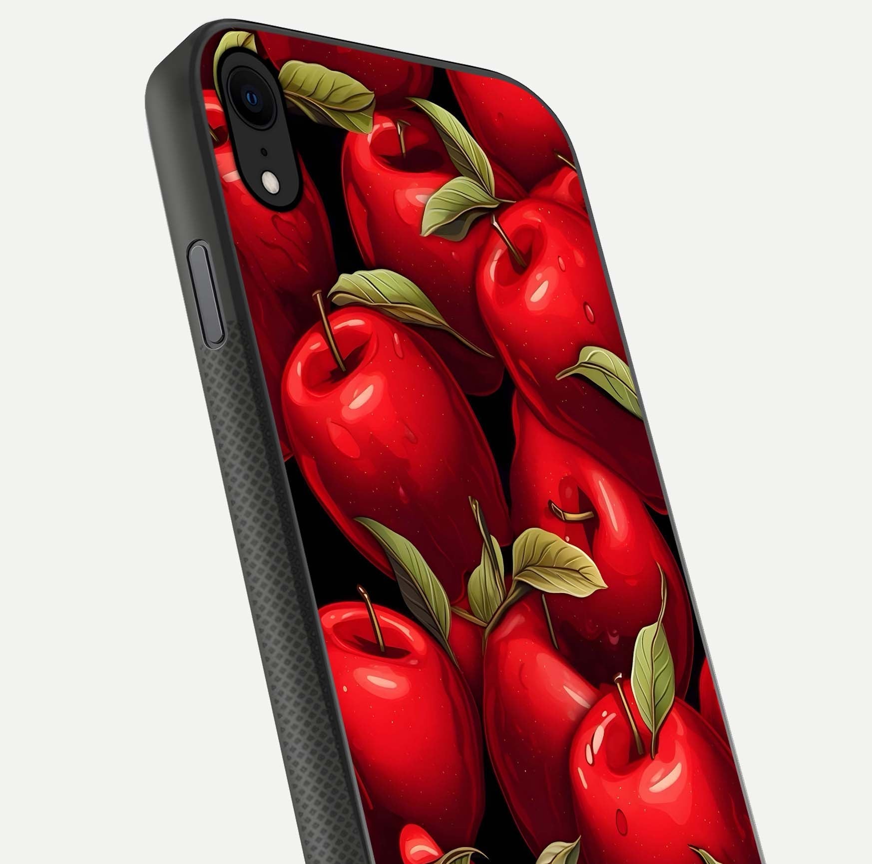 Apple Pattern Glass Case for iPhone X close-up angle showing pattern texture and shine reflection