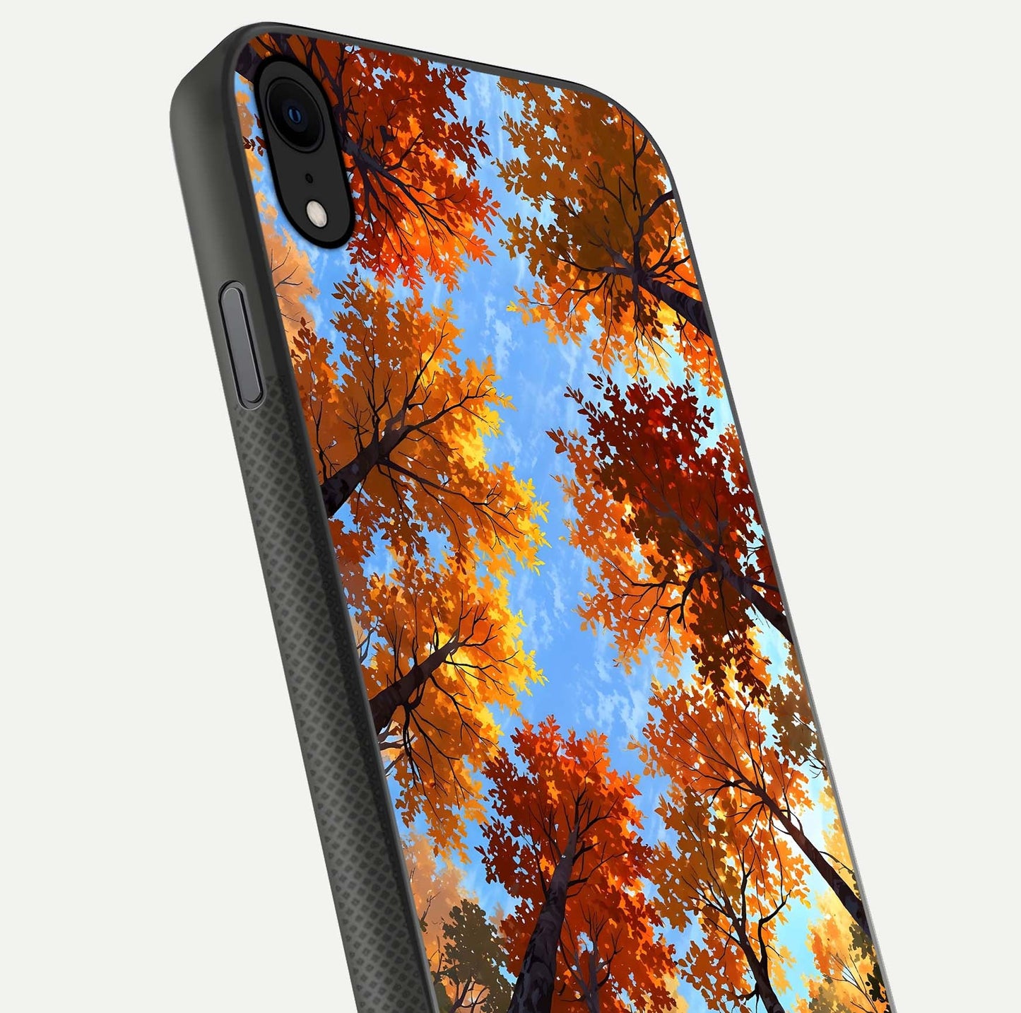 Autumn Sky Rise Glass Case for iPhone X close-up shot of autumn tone details and HD shine reflection