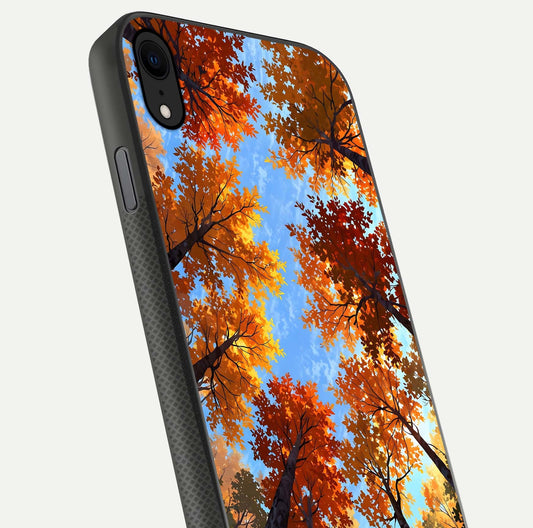 Autumn Sky Rise Glass Case for iPhone X close-up shot of autumn tone details and HD shine reflection