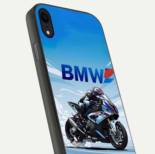 BMW Power Drift Glass Case for iPhone X close-up view highlighting motion streaks and gloss shine